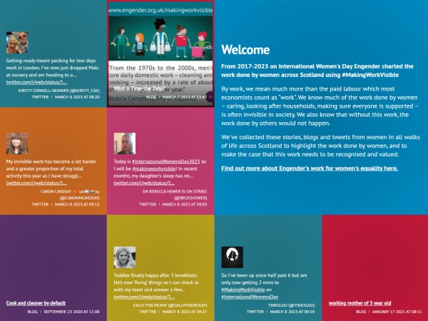 a screenshot of the making work visible website showing women's stories and blogs